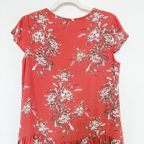 Garnet Hill Womens Dress Sz 6 Rust Floral V-Neck Cap Sleeve Tiered‎ Boho Cottage - Picture 7 of 7